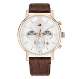 Tommy Hilfiger Evan Brown Leather Strap White Dial Chronograph Quartz Watch for Men - 1710394
