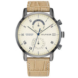 Tommy Hilfiger Kane Beige Leather Strap Cream Dial Chronograph Quartz Watch for Men - 1710399