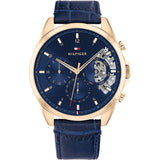 Tommy Hilfiger Baker Blue Leather Strap Blue Dial Chronograph Quartz Watch for Men - 1710451