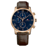Tommy Hilfiger Kane Brown Leather Strap Blue Dial Chronograph Quartz Watch for Men - 1791399