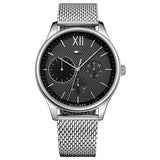 Tommy Hilfiger Damon Silver Mesh Bracelet Black Dial Quartz Watch for Men - 1791415