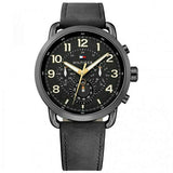 Tommy Hilfiger Briggs Black Leather Strap Black Dial Chronograph Quartz Watch for Men - 1791426