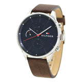 Tommy Hilfiger Chase Brown Leather Strap Blue Dial Chronograph Quartz Watch for Men - 1791487