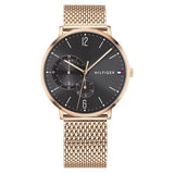 Tommy Hilfiger Brooklyn Gold Mesh Bracelet Black Dial Quartz Watch for Men - 1791506