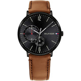 Tommy Hilfiger Brooklyn Brown Leather Strap Black Dial Quartz Watch for Men - 1791510