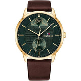 Tommy Hilfiger Hunter Brown Leather Strap Green Dial Quartz Watch for Men - 1791607