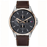 Tommy Hilfiger Shawn Brown Leather Strap Black Dial Quartz Watch for Men - 1791615