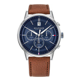 Tommy Hilfiger Kyle Brown Leather Strap Blue Dial Chronograph Quartz Watch for Men - 1791629