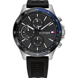 Tommy Hilfiger Bank Black Rubber Strap Black Dial Chronograph Quartz Watch for Men - 1791724