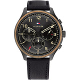 Tommy Hilfiger Asher Black Leather Strap Black Dial Chronograph Quartz Watch for Men - 1791854