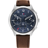 Tommy Hilfiger Asher Brown Leather Strap Blue Dial Chronograph Quartz Watch for Men - 1791855