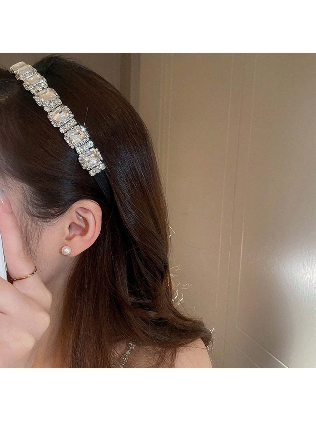  | SHEIN 1 Pc Women's Square Leaf Rhinestone Hair Hoop,Hairband,Hair Hoop Headbands | Hair Accessories | Shein | OneHub