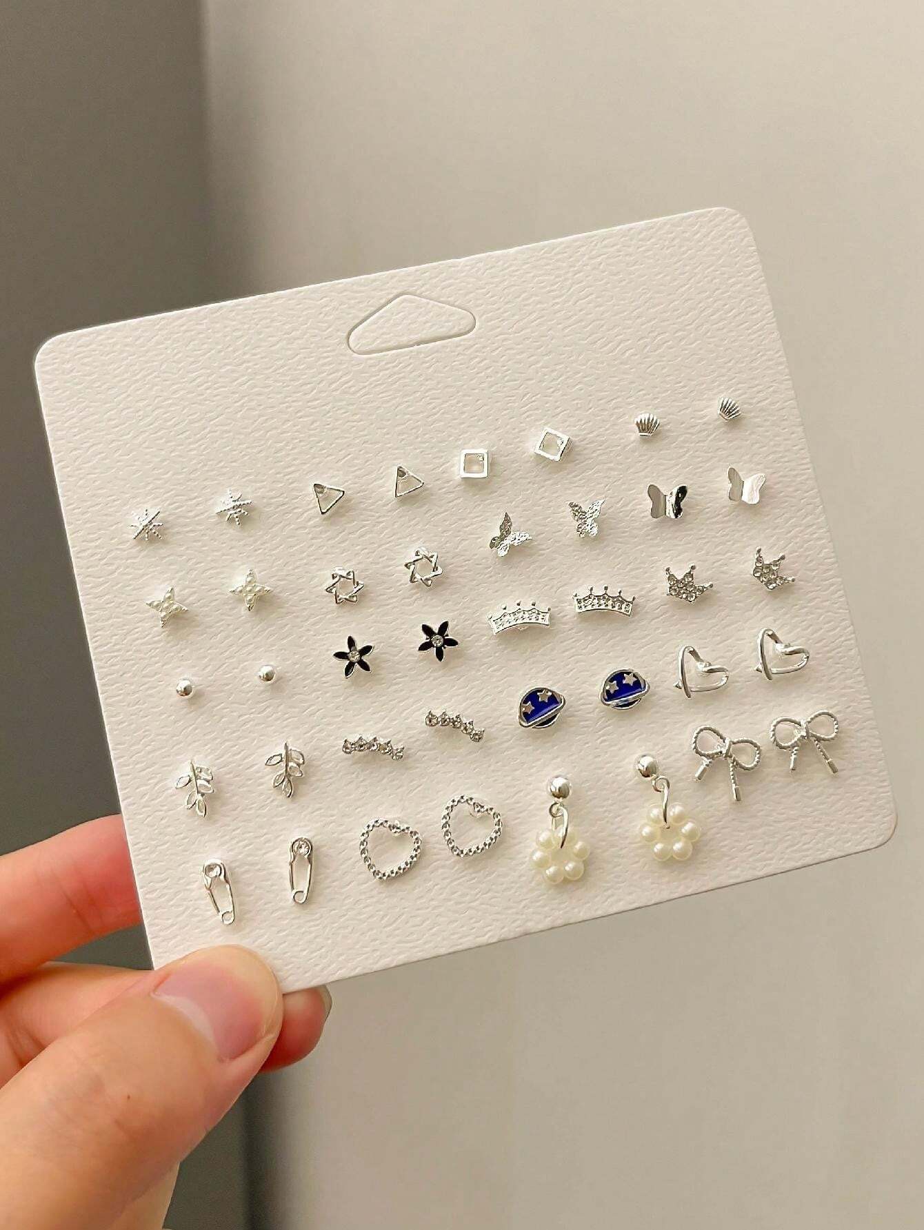  | SHEIN 1 Set Of 20 Pairs Of Planet Series Exquisite Earrings Zinc Alloy Butterfly Crown Earring Set For Women's Daily Use | Earrings | Shein | OneHub