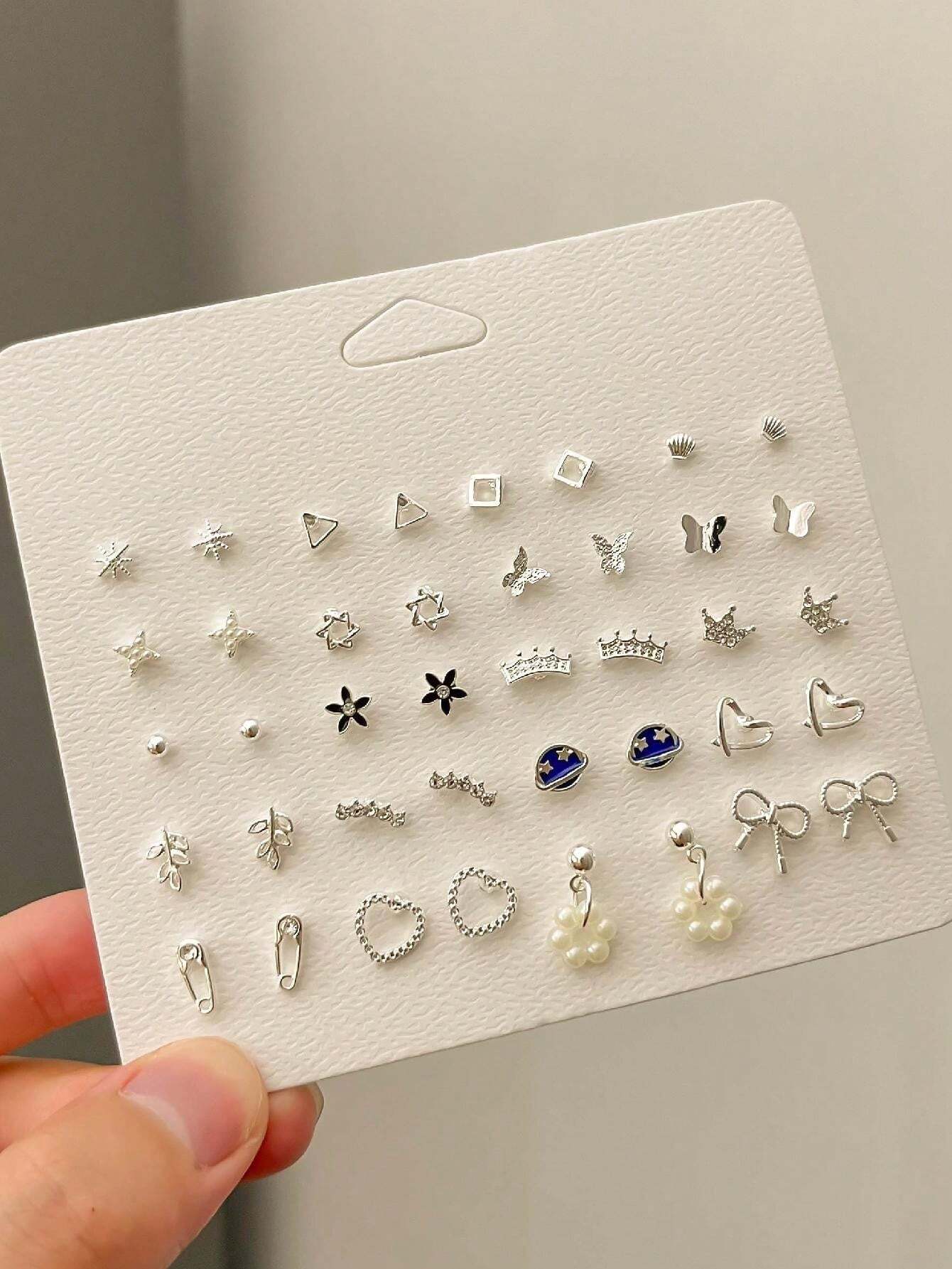 | SHEIN 1 Set Of 20 Pairs Of Planet Series Exquisite Earrings Zinc Alloy Butterfly Crown Earring Set For Women's Daily Use | Earrings | Shein | OneHub