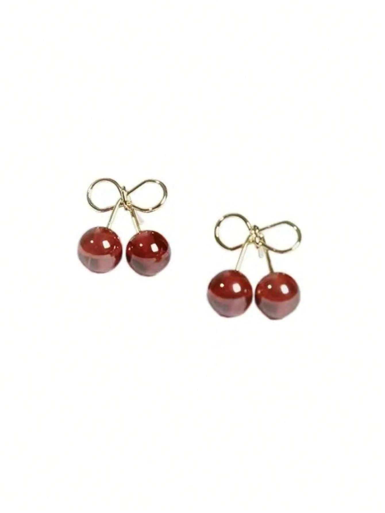  | SHEIN 1pair Cherry/Wine Red Cute Fresh Fruit Design Small Stud Earrings For Women, Suitable For Daily, Casual & Business Occasions | Earrings | Shein | OneHub