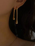 SHEIN 1pair European And American Simple Long Metal Dangling Water Drop Earrings