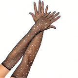  | SHEIN 1pair Fishnet Gloves With Star & Rhinestone Decor, Fashionable Elbow Length Sexy Costume Accessory | Gloves | Shein | OneHub
