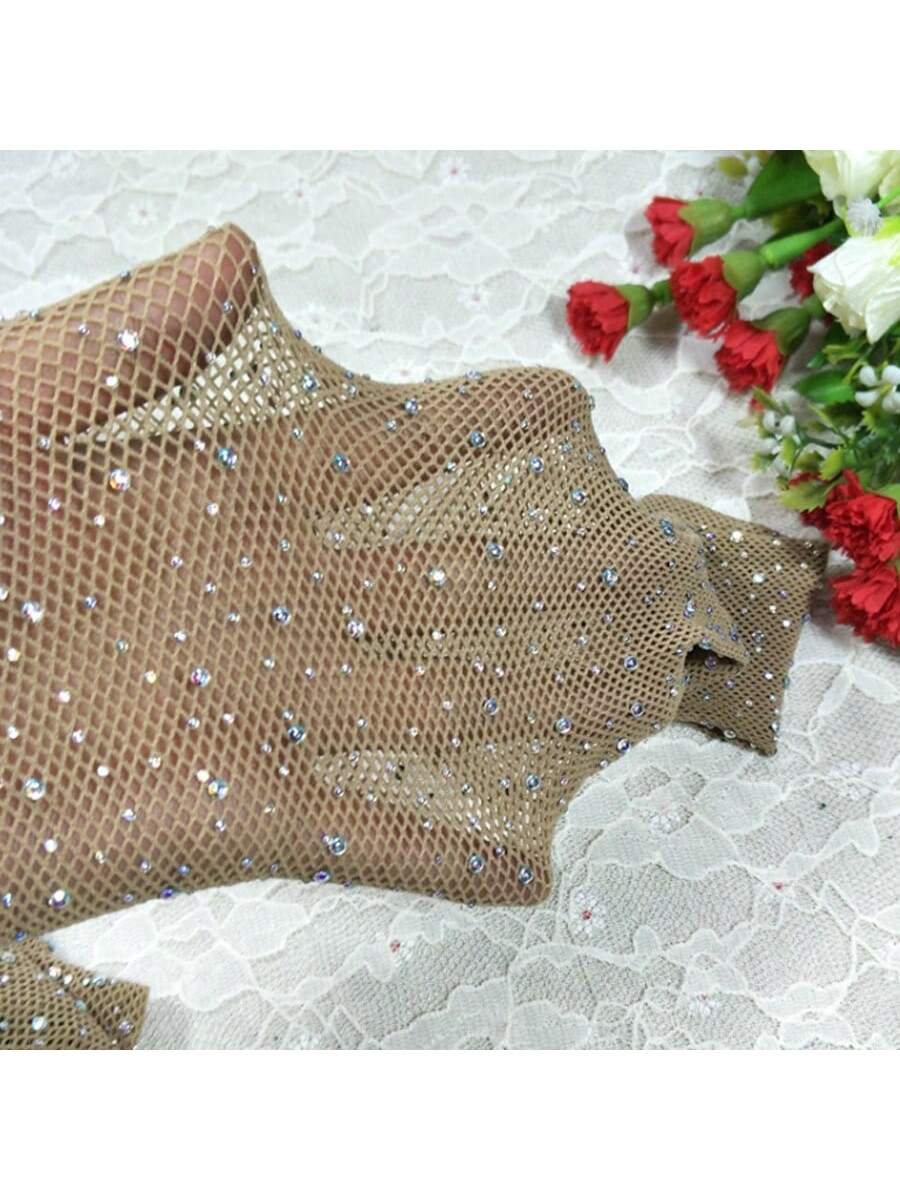  | SHEIN 1pair Rhinestone Nude Fishnet Elastic Stockings Tights Pantyhoses | Pantyhose | Shein | OneHub