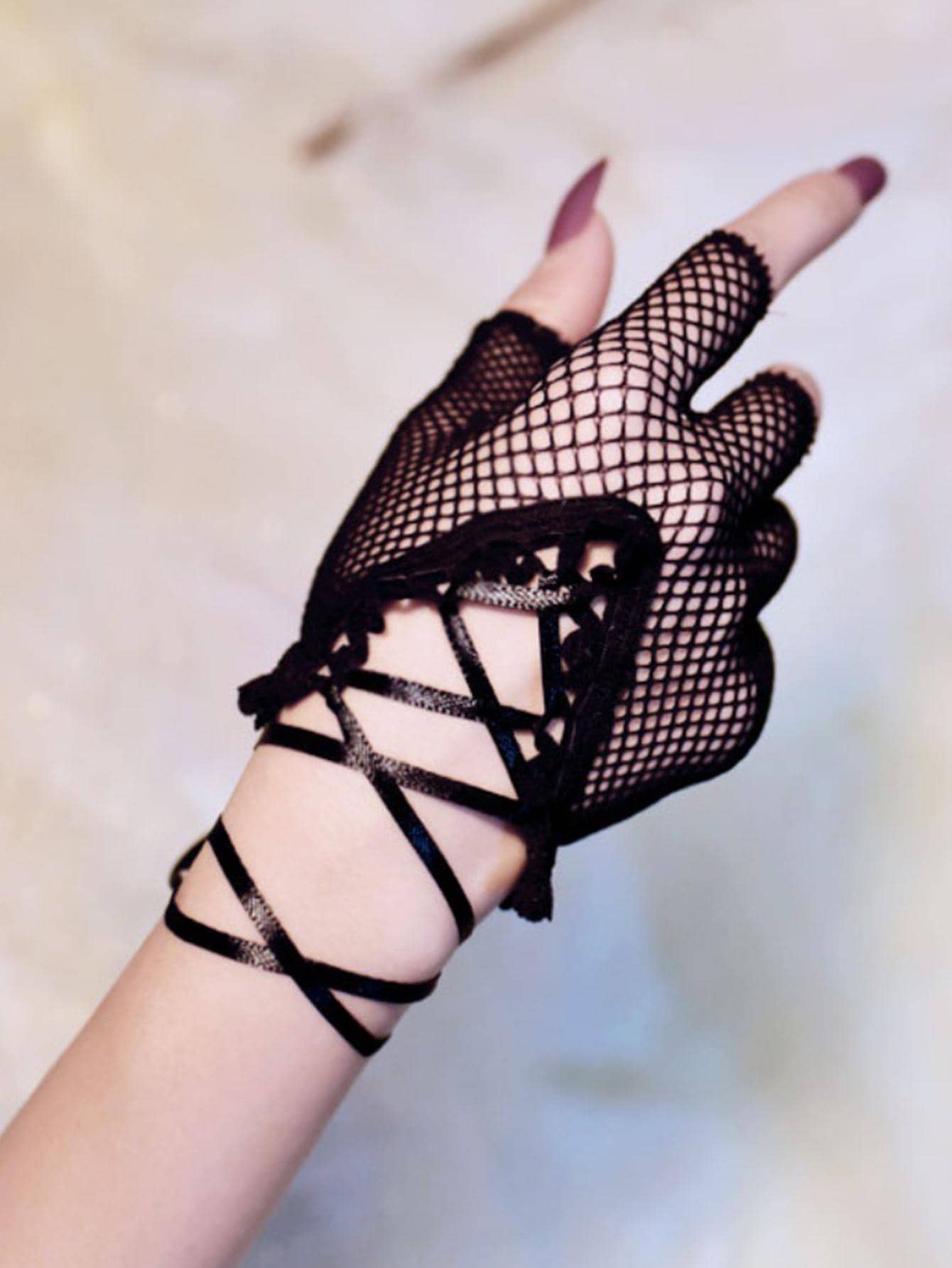  | SHEIN 1pair Women Solid Fishnet Fashion Fingerless Gloves | Gloves | Shein | OneHub