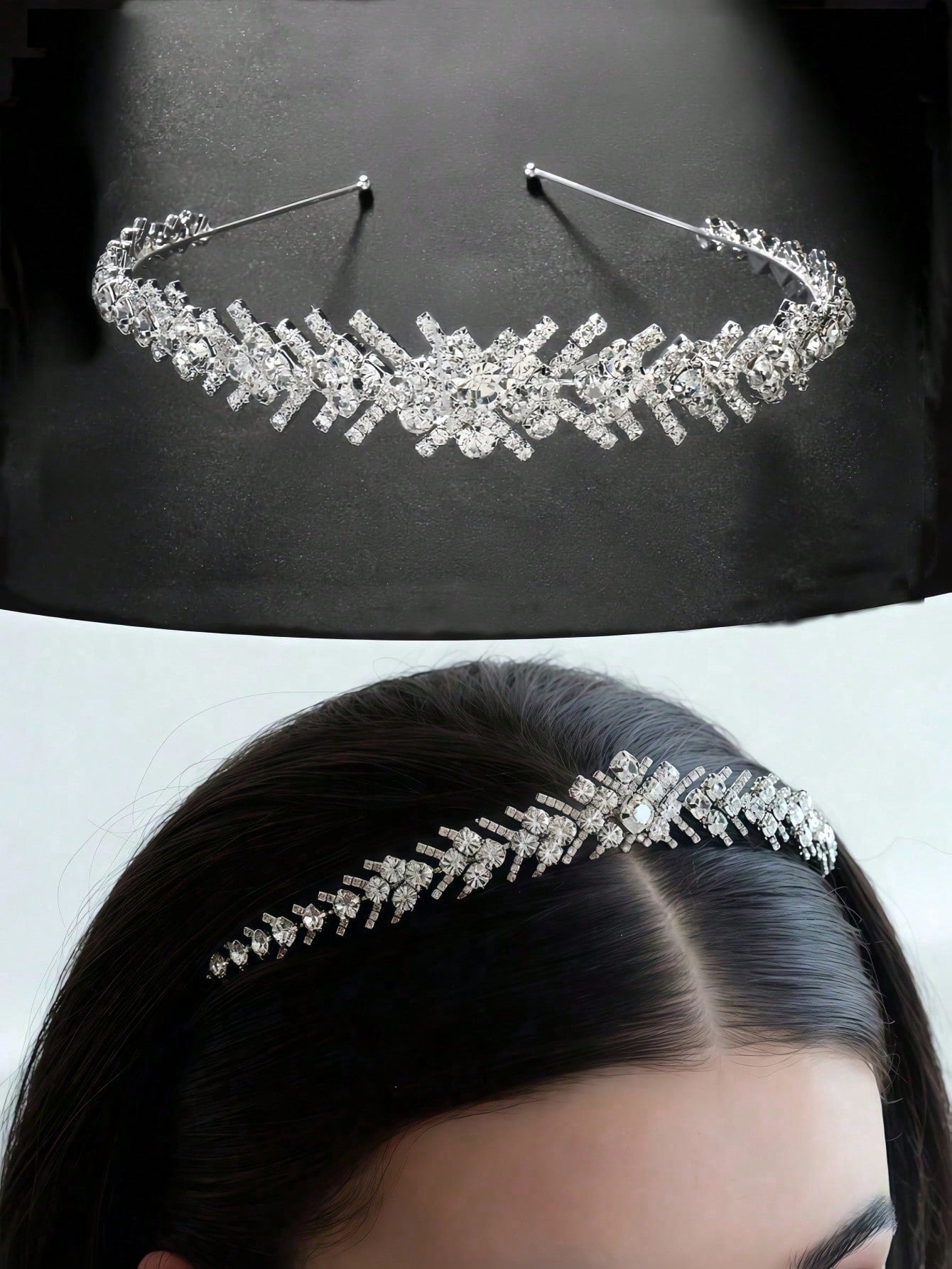SHEIN 1pc/2pcs Fashionable Crystal Crown Headband, Glamorous & Shiny Bridal Headpiece Suitable For Women/Girls Wedding/Event/Party/Birthday/Banquet Outfit Accessory