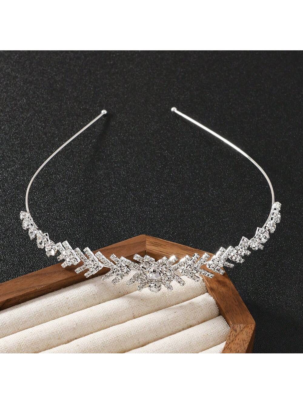 SHEIN 1pc/2pcs Fashionable Crystal Crown Headband, Glamorous & Shiny Bridal Headpiece Suitable For Women/Girls Wedding/Event/Party/Birthday/Banquet Outfit Accessory
