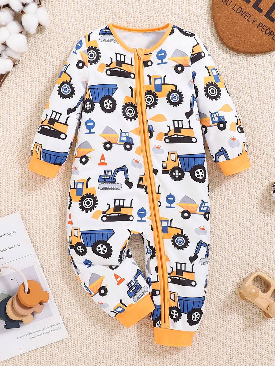  | 1pc Baby Boy Cute Cartoon Truck Print Comfortable Long Sleeve Jumpsuit, Suitable For Autumn & Winter | dress | Shein | OneHub