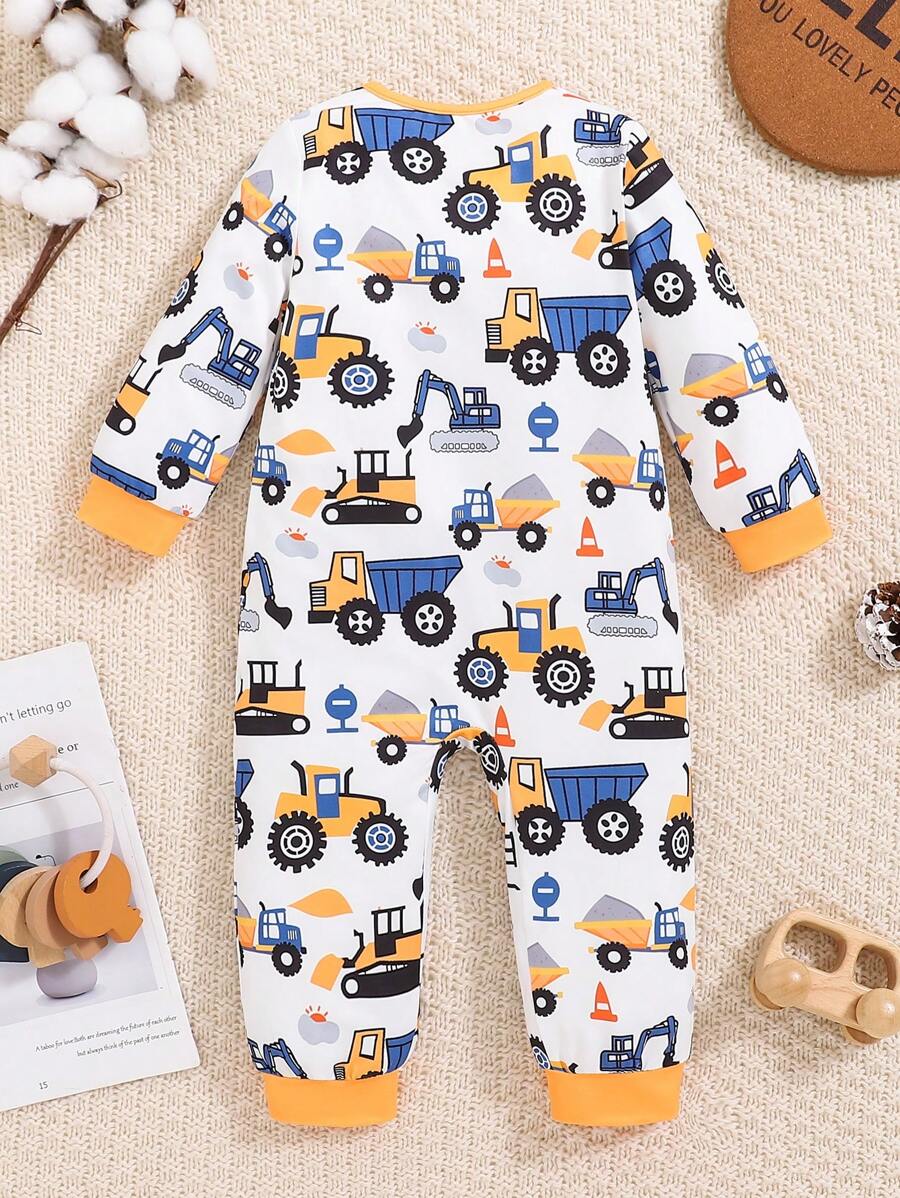  | 1pc Baby Boy Cute Cartoon Truck Print Comfortable Long Sleeve Jumpsuit, Suitable For Autumn & Winter | dress | Shein | OneHub