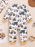  | 1pc Baby Boy Cute Cartoon Truck Print Comfortable Long Sleeve Jumpsuit, Suitable For Autumn & Winter | dress | Shein | OneHub
