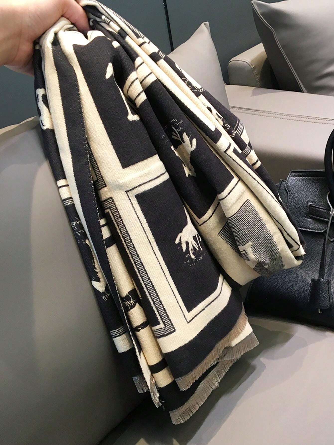  | SHEIN 1pc Black Horse Pattern Warm Scarf/Shawl For Women, Winter Thick Dual-Use Scarf Wrap For Office And Air-Conditioned Room Accessories Women | Bandana | Shein | OneHub