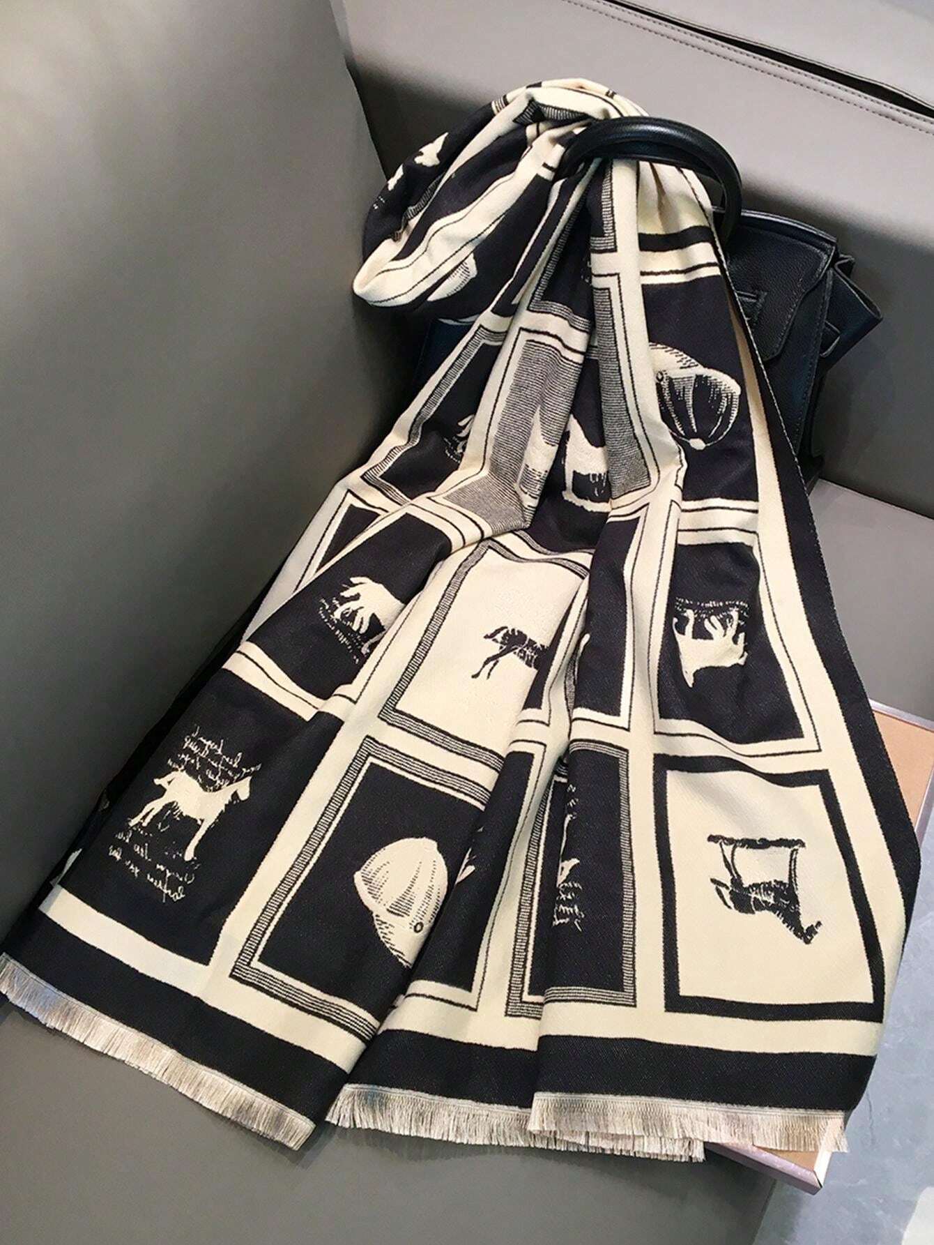  | SHEIN 1pc Black Horse Pattern Warm Scarf/Shawl For Women, Winter Thick Dual-Use Scarf Wrap For Office And Air-Conditioned Room Accessories Women | Bandana | Shein | OneHub