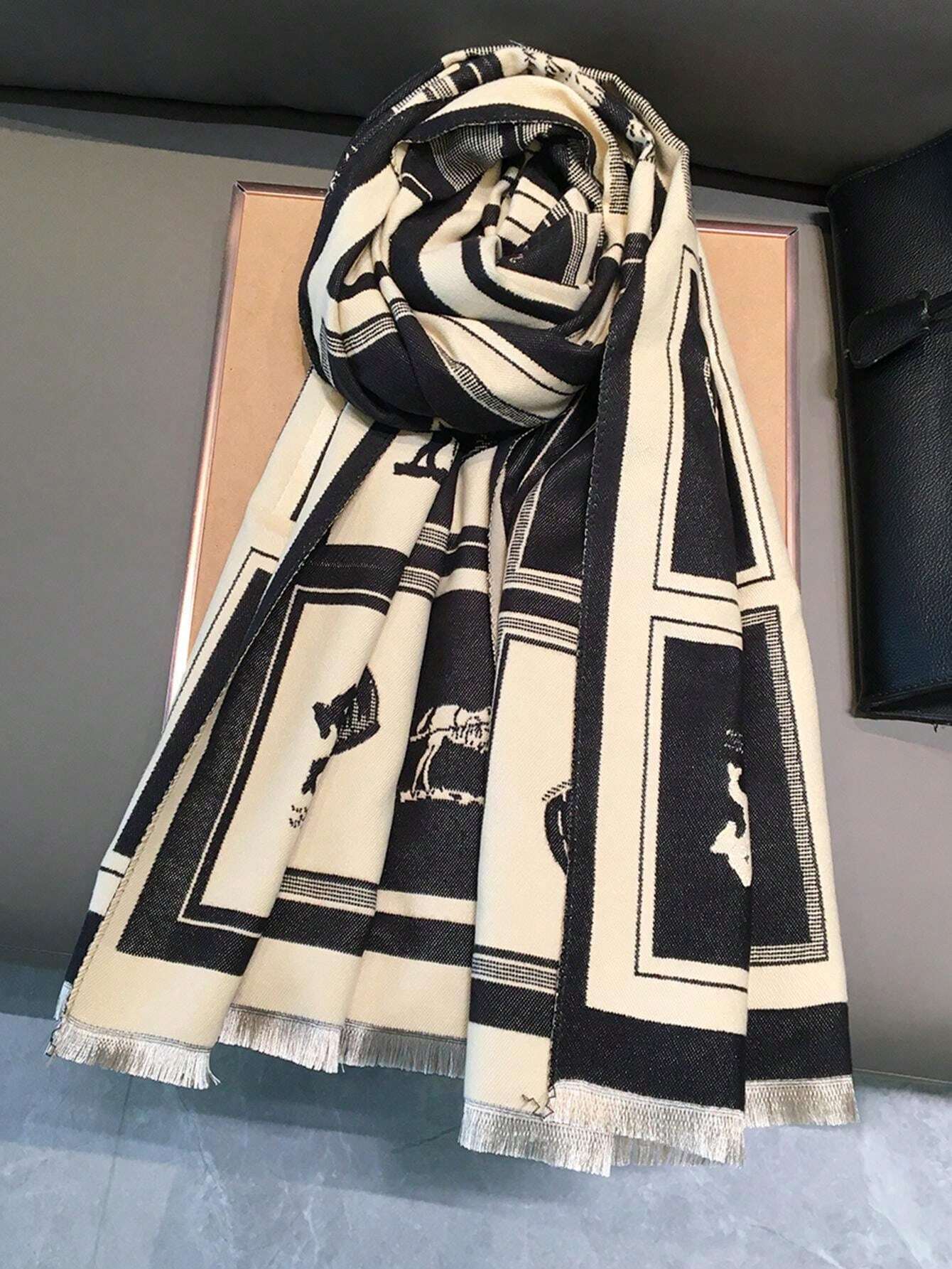  | SHEIN 1pc Black Horse Pattern Warm Scarf/Shawl For Women, Winter Thick Dual-Use Scarf Wrap For Office And Air-Conditioned Room Accessories Women | Bandana | Shein | OneHub