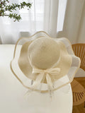  | SHEIN 1pc Bohemian Heart & Slogan Graphic Bow Decor Straw Hat For Summer Beach Boho | Cap | Shein | OneHub