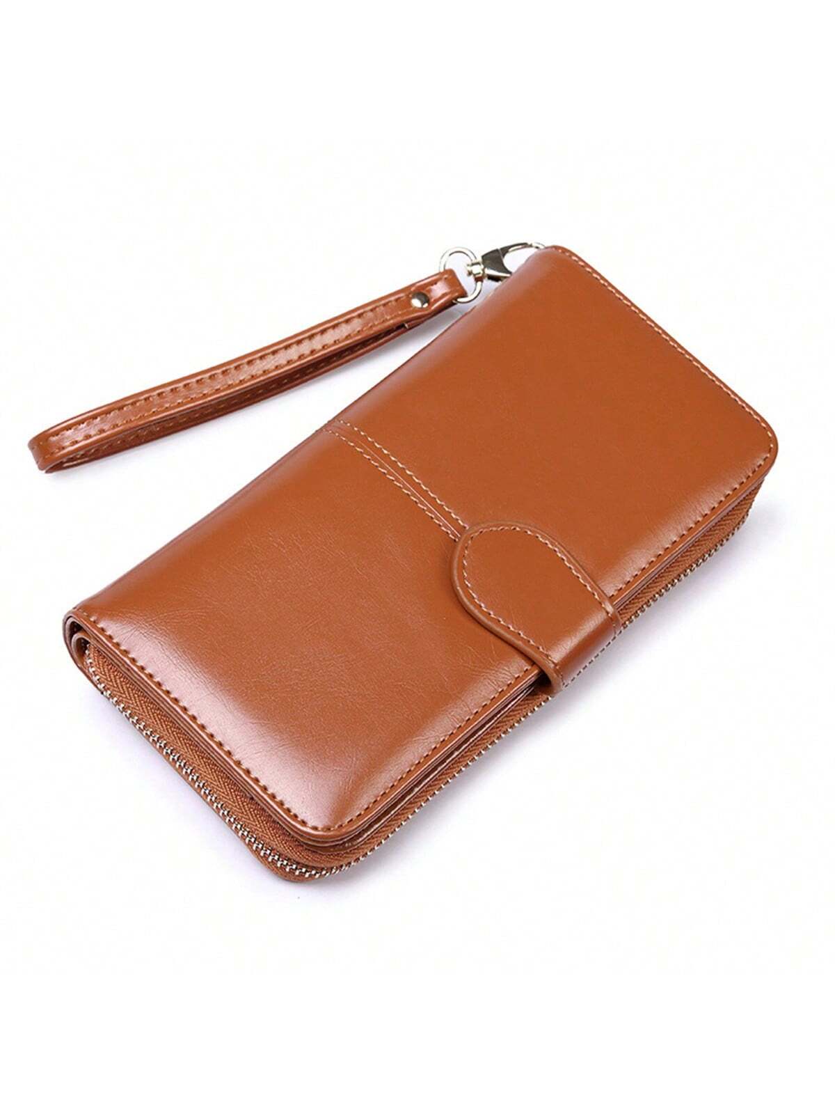  | SHEIN 1pc Brown Women's Long Wallet With Zipper & Buckle Closure, Large Capacity Card Holder & Coin Purse & Clutch Bag | Wallet | Shein | OneHub