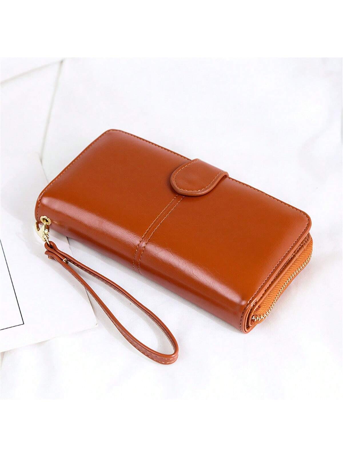  | SHEIN 1pc Brown Women's Long Wallet With Zipper & Buckle Closure, Large Capacity Card Holder & Coin Purse & Clutch Bag | Wallet | Shein | OneHub