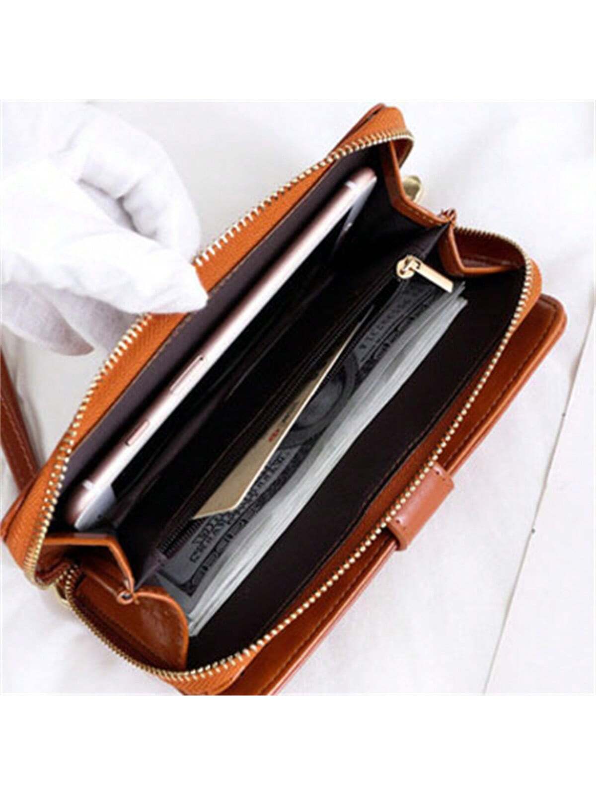  | SHEIN 1pc Brown Women's Long Wallet With Zipper & Buckle Closure, Large Capacity Card Holder & Coin Purse & Clutch Bag | Wallet | Shein | OneHub