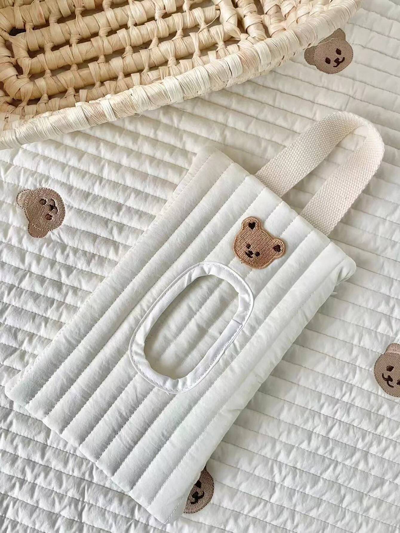 SHEIN 1pc Cartoon Bear Pattern Tissue Storage Bag For Car, Portable Handheld And Pull-Out Style Wet Wipes Organizer