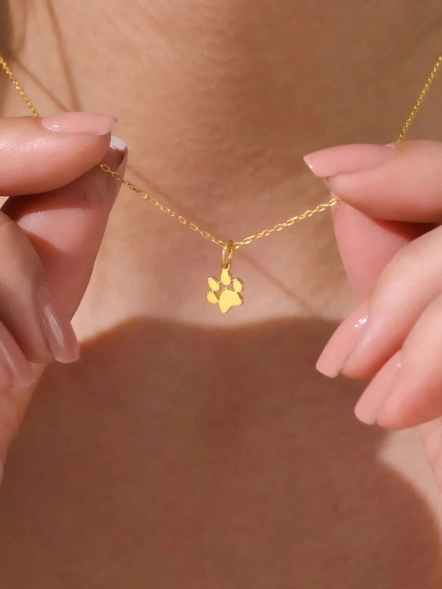 SHEIN 1pc Cute Stainless Steel Cat/Dog Paw Pendant Necklace