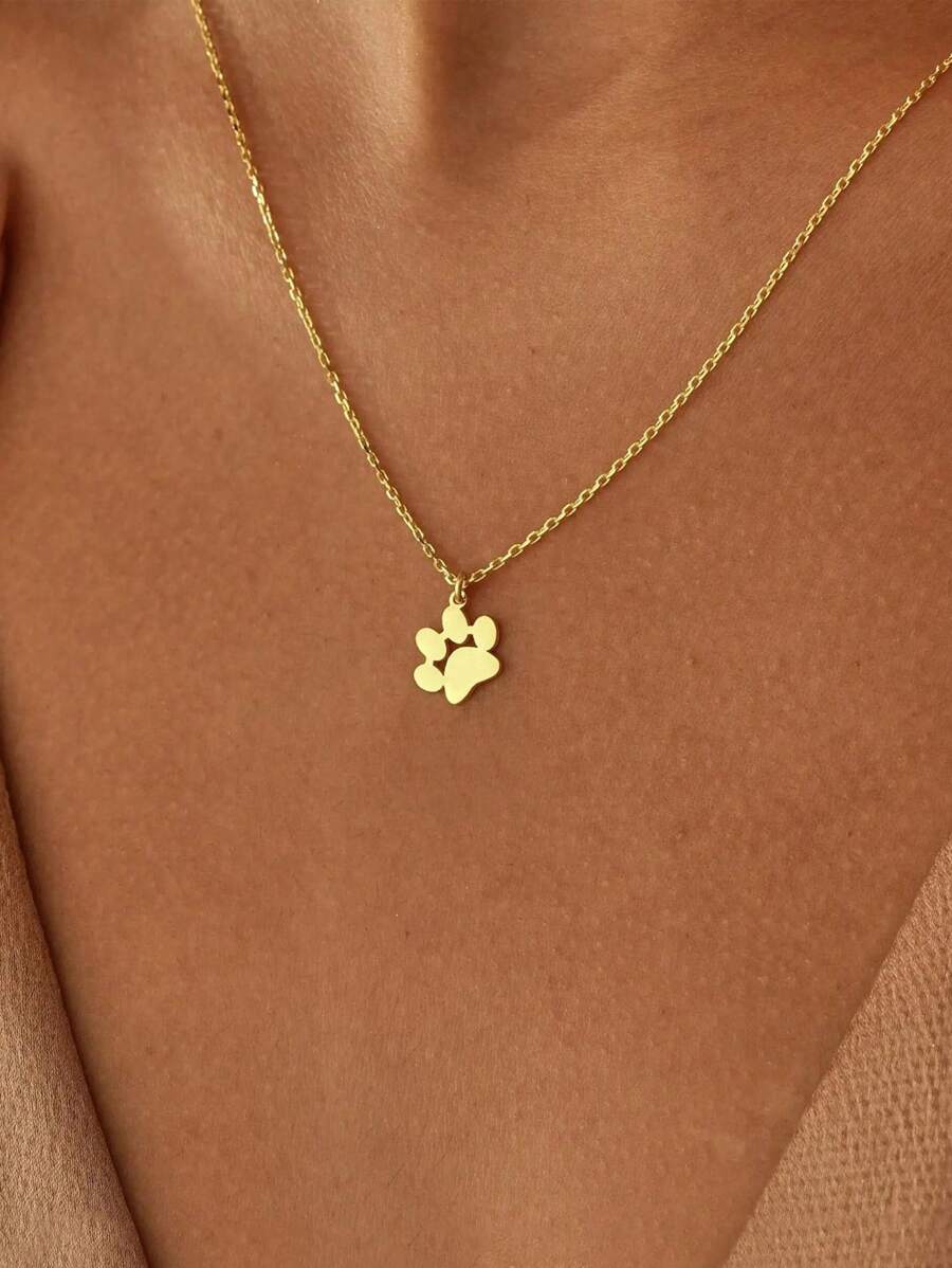 SHEIN 1pc Cute Stainless Steel Cat/Dog Paw Pendant Necklace