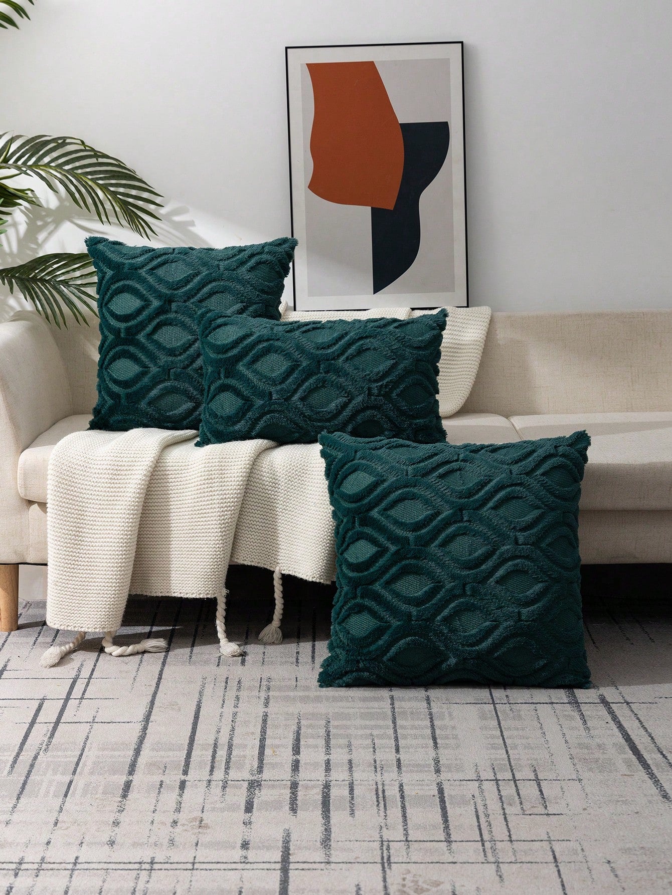  | SHEIN 1pc Dark Green Geometric Pattern Cushion Cover Without Filler, Modern Stretchy Throw Pillow Cover For Household | Pillow Cover | Shein | OneHub