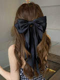 SHEIN 1pc Elegant Black Large Ribbon Bow Spring Clip Hair Clip, Suitable For Daily Use, Festivals, Parties, Gifts