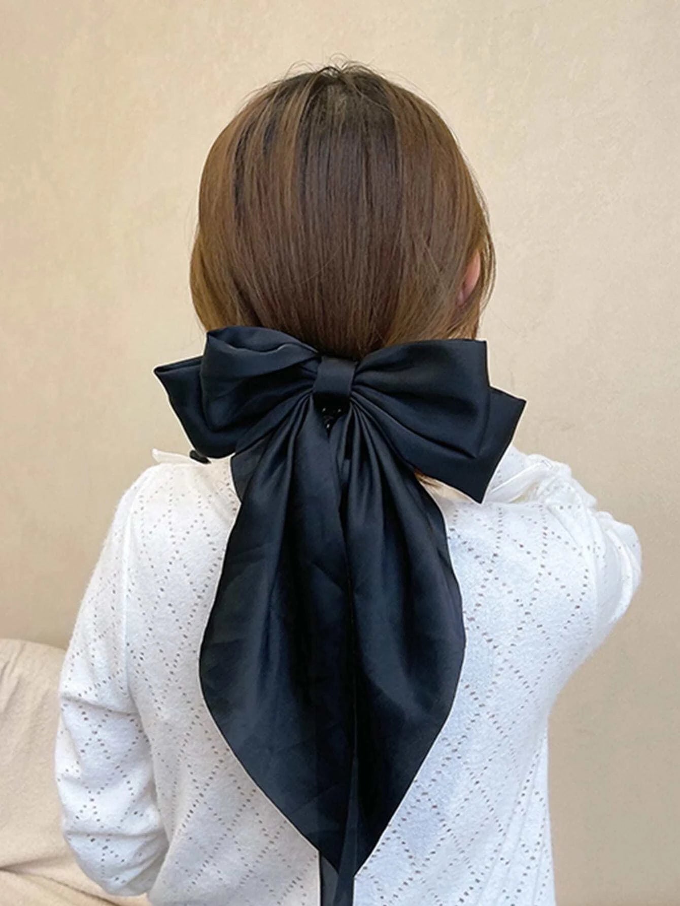  | SHEIN 1pc Elegant Black Large Ribbon Bow Spring Clip Hair Clip, Suitable For Daily Use, Festivals, Parties, Gifts | Hair Accessories | Shein | OneHub