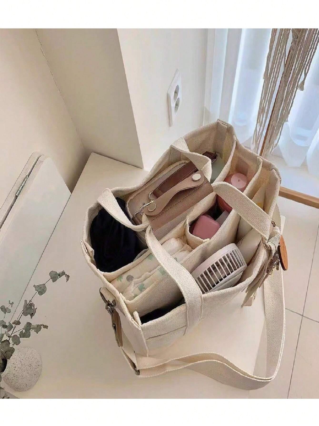  | SHEIN 1pc Fashionable Mommy Bag Large Capacity Canvas Shoulder Bag Crossbody Bag Portable Baby Product Storage Bag For Outings | Bags | Shein | OneHub