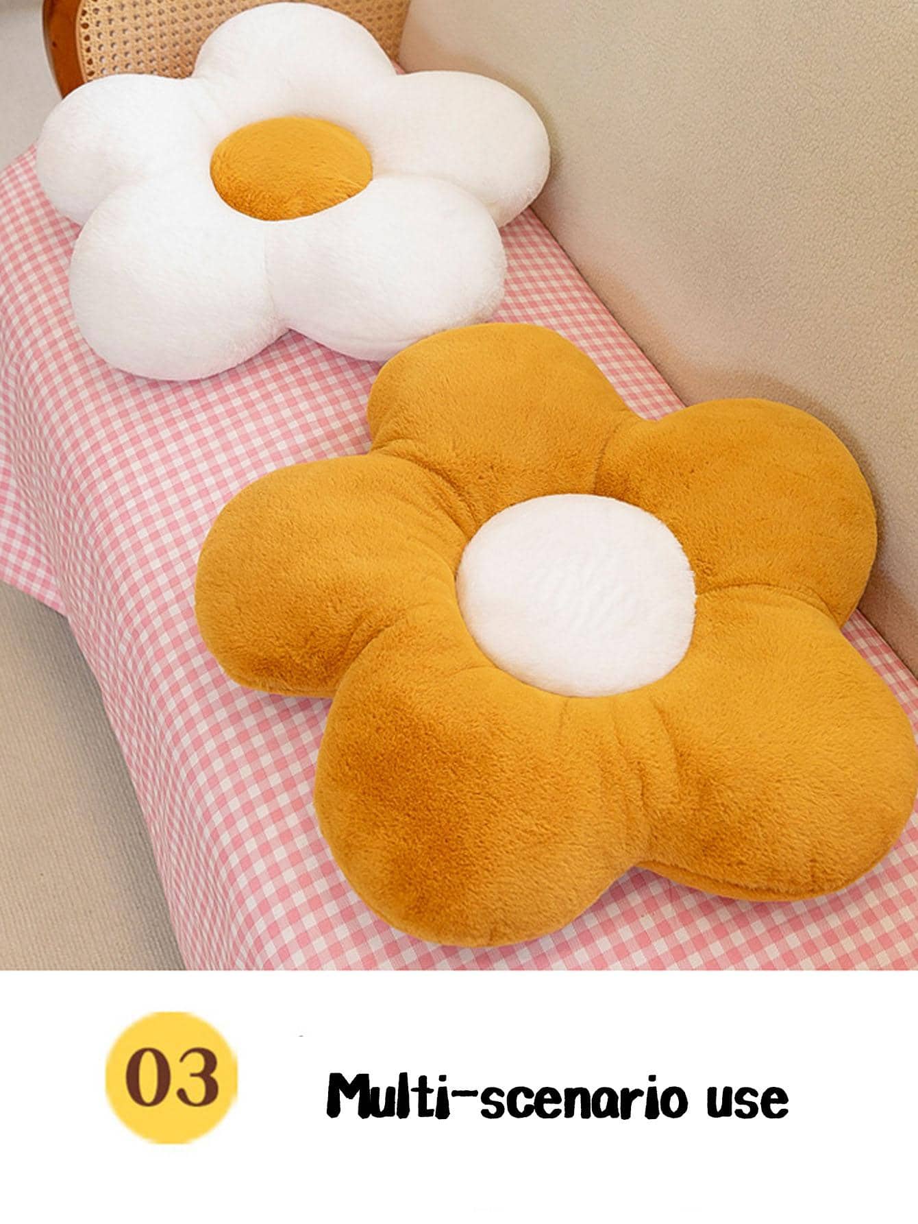  | SHEIN 1pc Flower Pillow, Flower Shaped Throw Pillow Butt Cushion Flower Floor Pillow, Seating Cushion, Cute Room Decor & Plush Pillow for Bedroom Sofa Chair(White/Yellow, 35cm*35cm/50cm*50cm) | Pillow Cover | Shein | OneHub