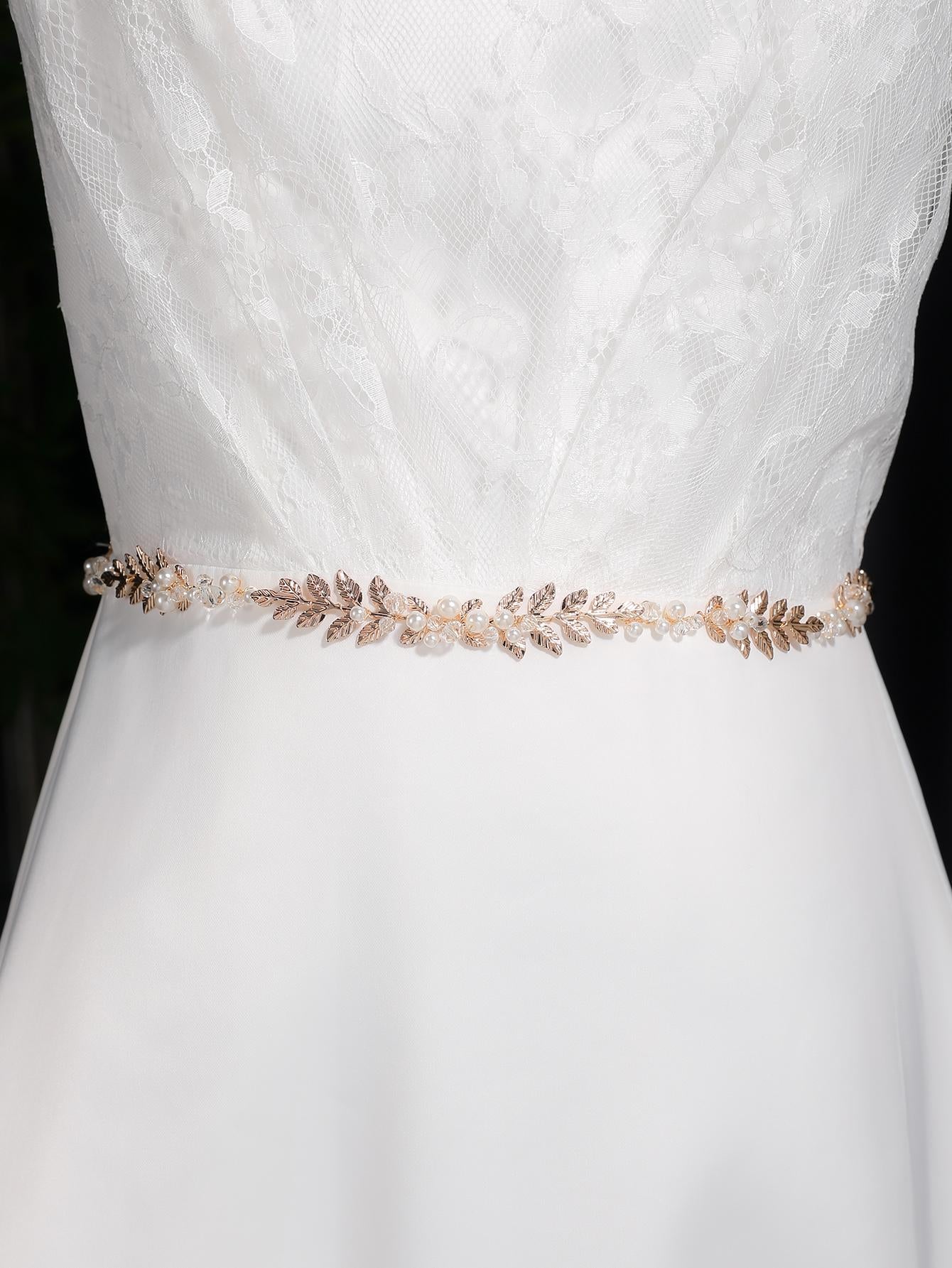  | SHEIN 1pc Gold Color Delicate Leaf Shaped Pearl & Crystal Bridal Waist Chain | Belt | Shein | OneHub