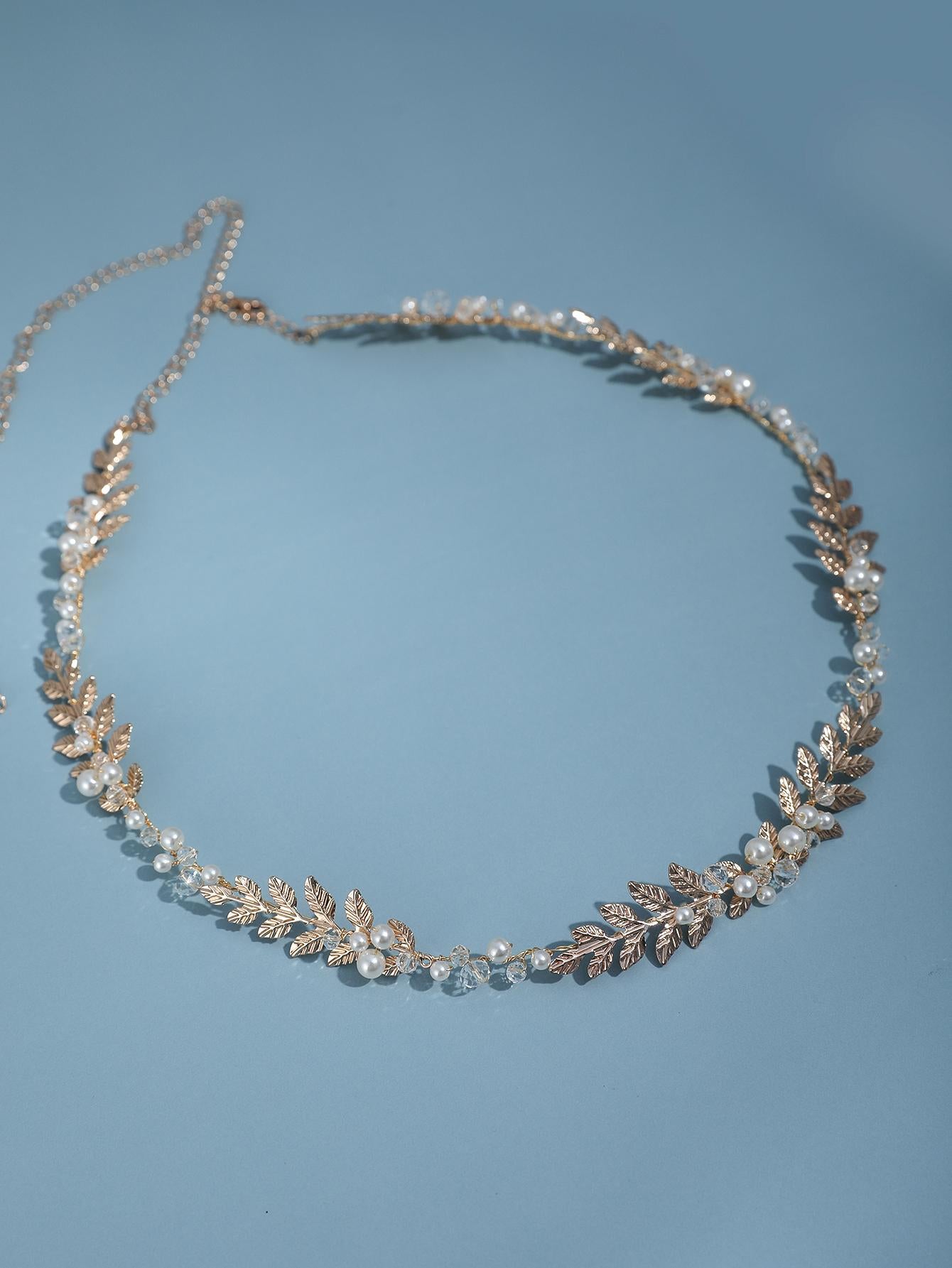  | SHEIN 1pc Gold Color Delicate Leaf Shaped Pearl & Crystal Bridal Waist Chain | Belt | Shein | OneHub
