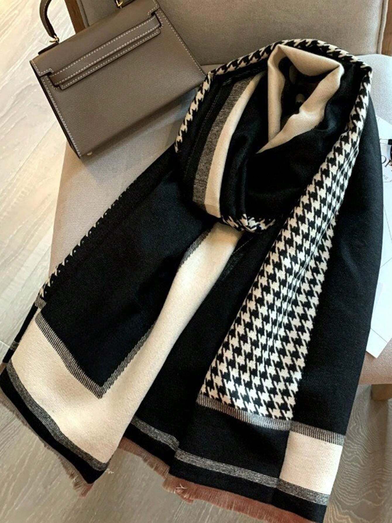  | SHEIN 1pc Houndstooth Pattern Black Scarf, Warm & Versatile Shawl/Wrap For Women In Winter, Suitable For Office & Air-Conditioned Rooms | Bandana | Shein | OneHub