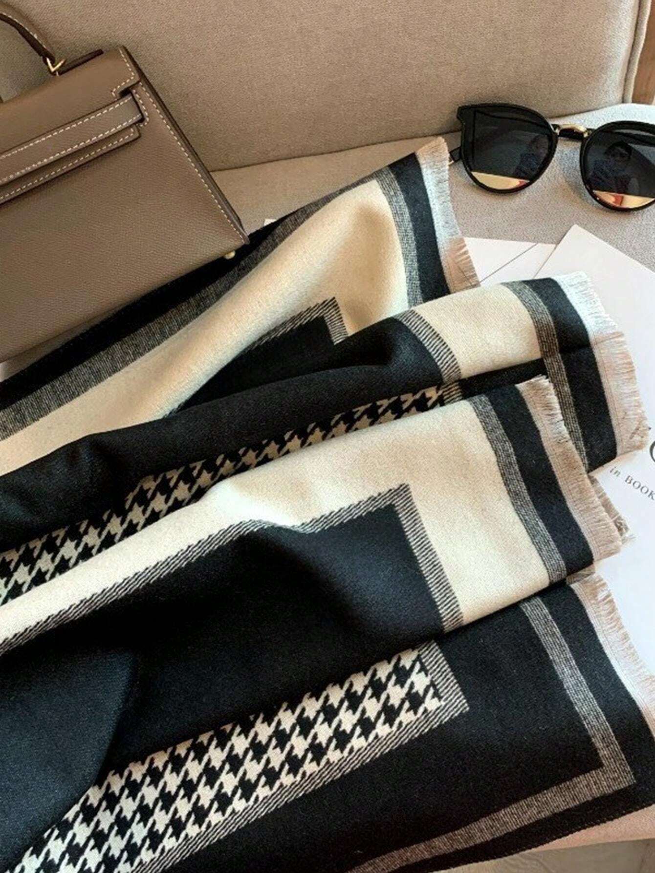  | SHEIN 1pc Houndstooth Pattern Black Scarf, Warm & Versatile Shawl/Wrap For Women In Winter, Suitable For Office & Air-Conditioned Rooms | Bandana | Shein | OneHub