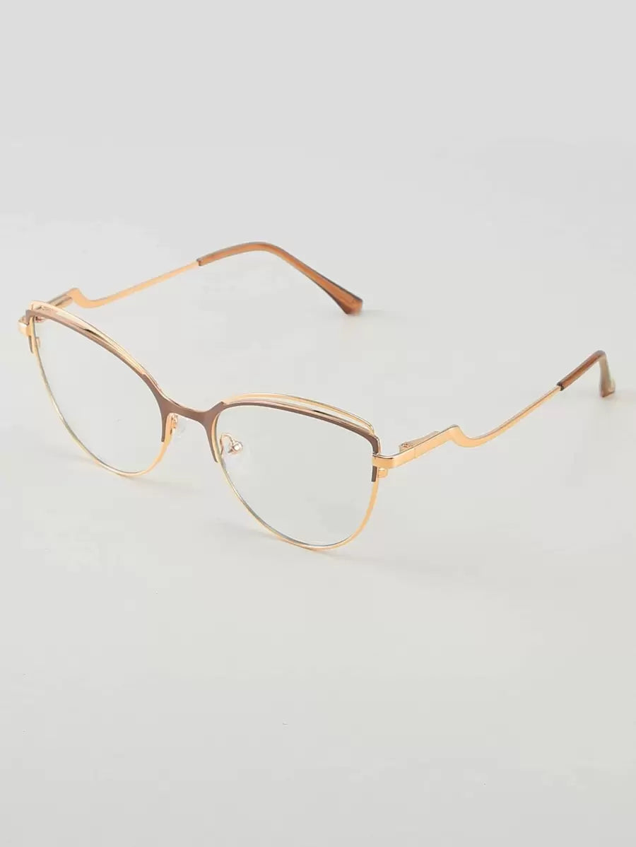 SHEIN 1pc Metallic Cat Eye Fashion Tinted Plano Lenses Glasses