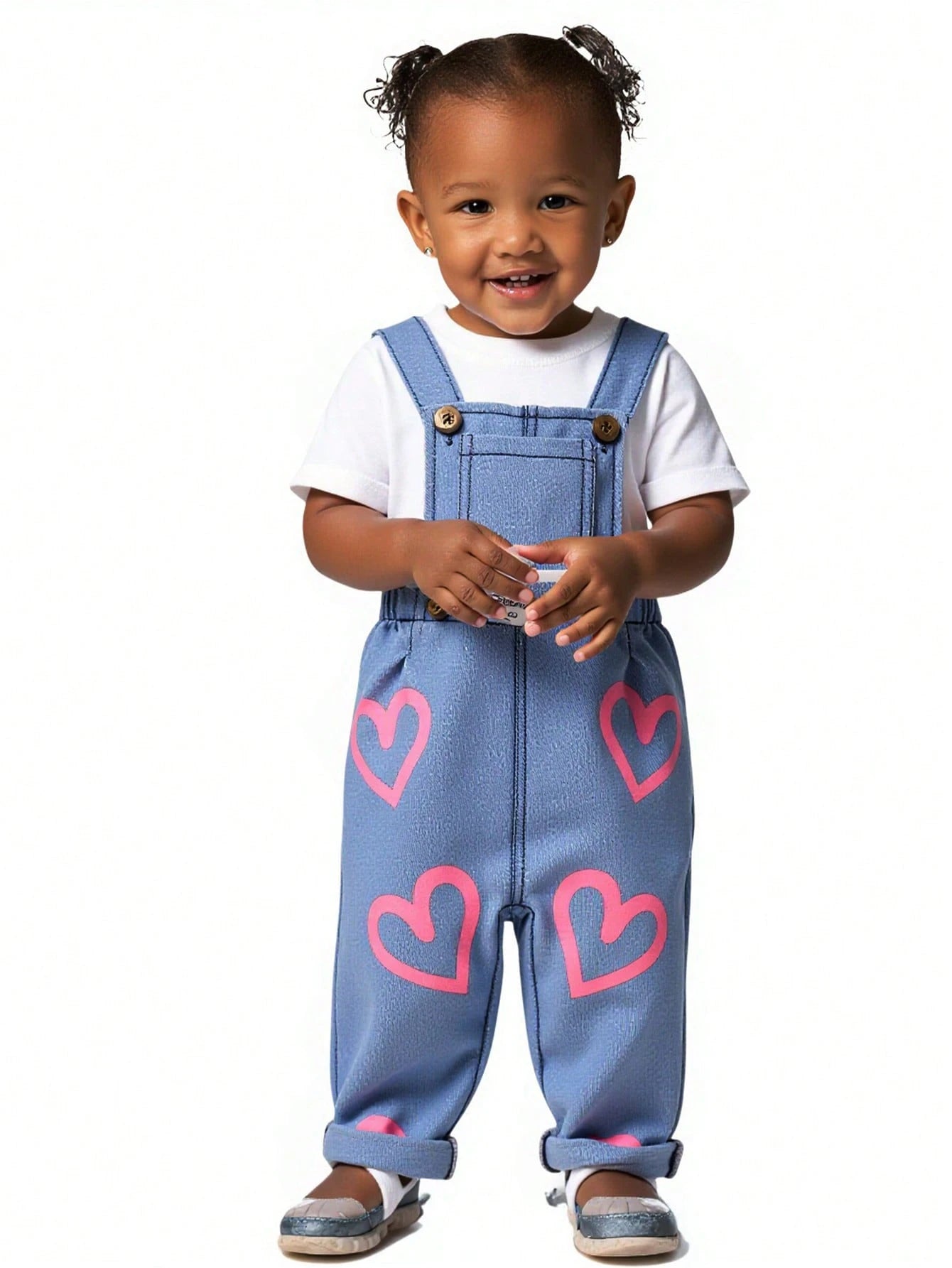  | SHEIN 1pc New Design Baby Girls Heart Print Casual Denim Overalls | Dress | Shein | OneHub