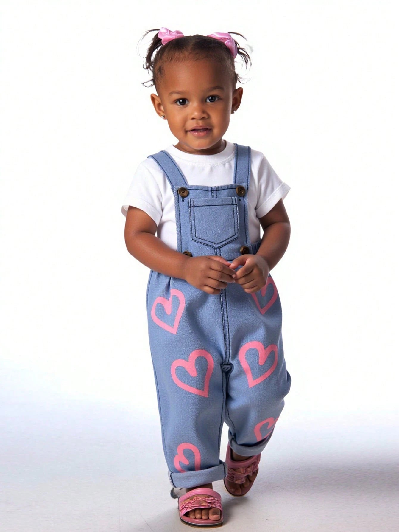  | SHEIN 1pc New Design Baby Girls Heart Print Casual Denim Overalls | Dress | Shein | OneHub